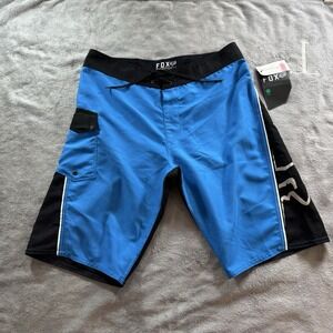 NWT Fox Racing Bionic Boardshorts Mens Size 31 Blue Black Bio Suede Skater 12"